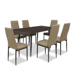 Set masa extensibila Lisabona Wenge cu 6 Scaune Oscar Maro Deschis Piele Ecologica1