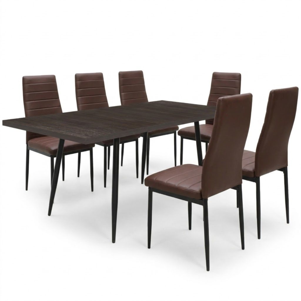 Set masa extensibila Lisabona Wenge cu 6 Scaune Oscar Maro Piele Ecologica1