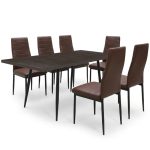 Set masa extensibila Lisabona Wenge cu 6 Scaune Oscar Maro Piele Ecologica1