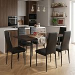 Set masa extensibila Lisabona Wenge cu 6 Scaune Oscar Negru Piele Ecologica