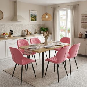 Set masa extensibila Lisabona stejar cu 6 Scaune Opal Roz 2