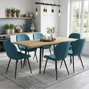 Set masa extensibila Lisabona stejar cu 6 Scaune Opal Turcoaz
