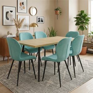 Set masa extensibila Lisabona stejar cu 6 Scaune Opal Verde Fistic