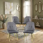Set 4 Scaune Elira Gri Picior Auriu