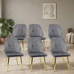 Set 6 Scaune Elira Gri Picior Auriu