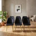 Set 6 Scaune Elira Negru Picior Auriu