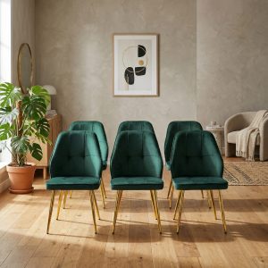 Set 6 Scaune Elira Verde Picior Auriu