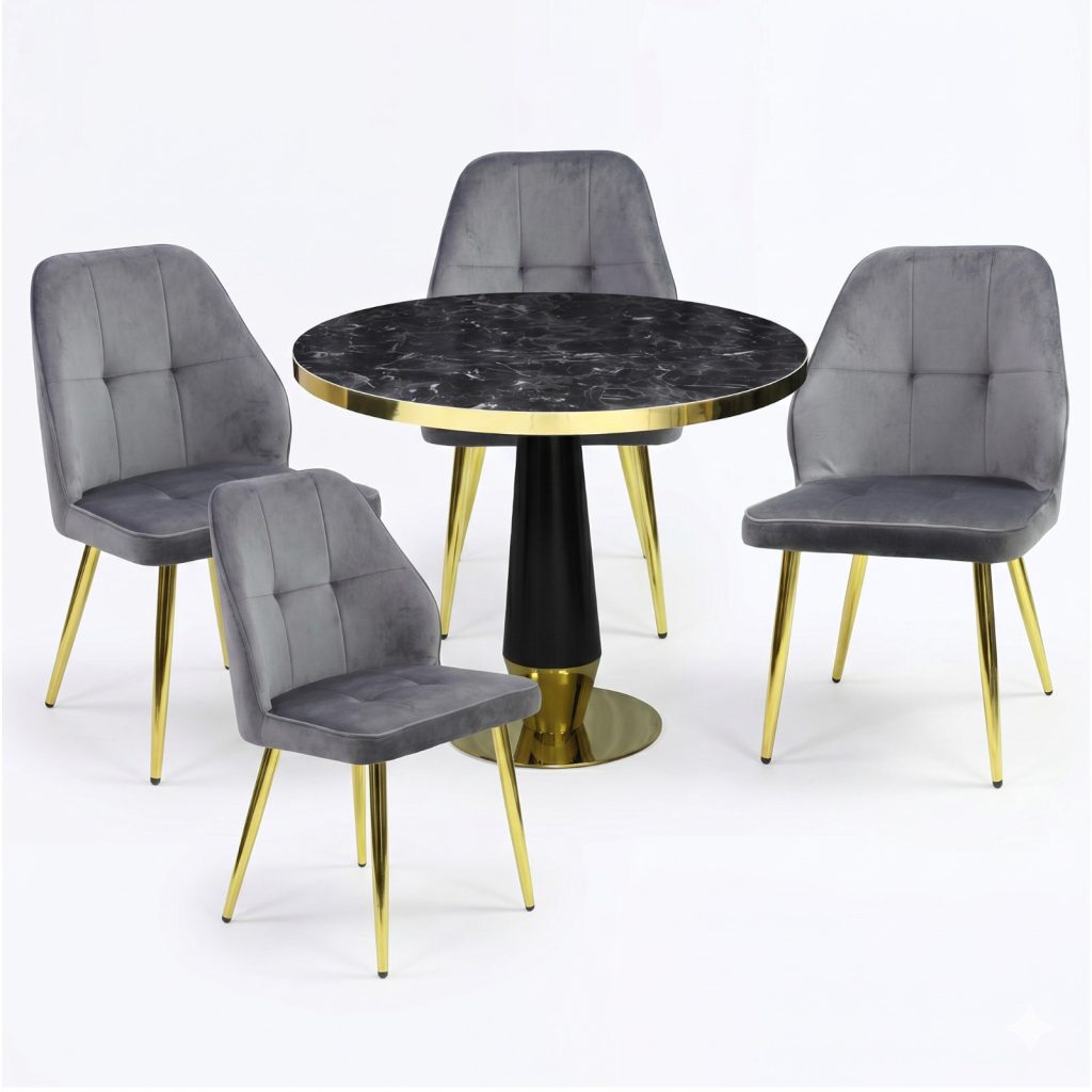 Set Masa Berlin Gold cu 4 Scaune Elira Gri1