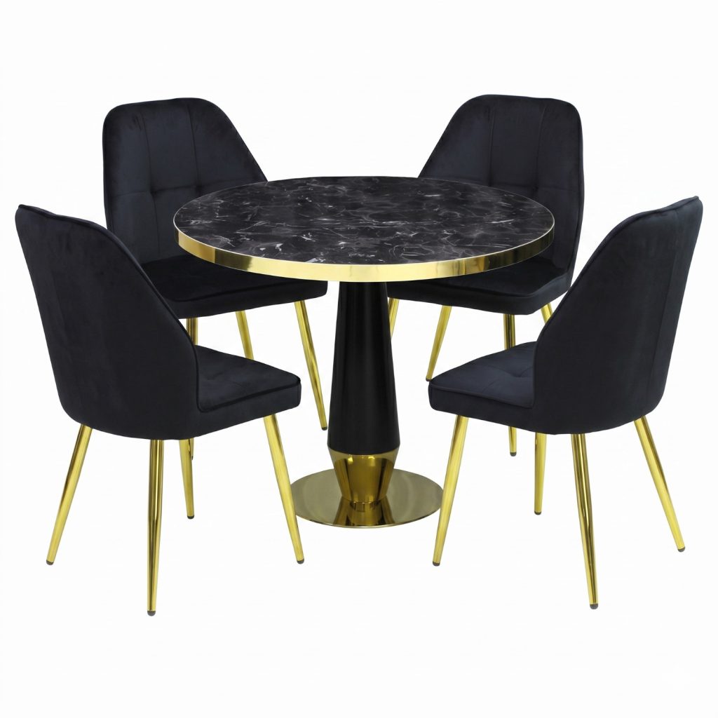 Set Masa Berlin Gold cu 4 Scaune Elira Negru1