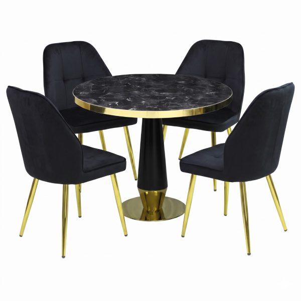 Set Masa Berlin Gold cu 4 Scaune Elira Negru1