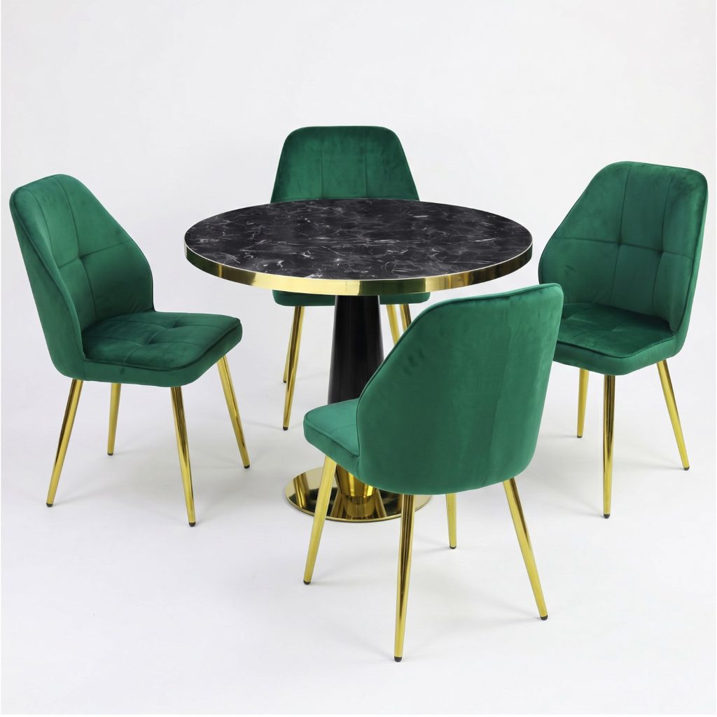 Set Masa Berlin Gold cu 4 Scaune Elira Verde1