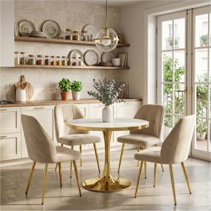 Set Masa Lyma Gold 80 cm cu 4 Scaune Elira Capucino