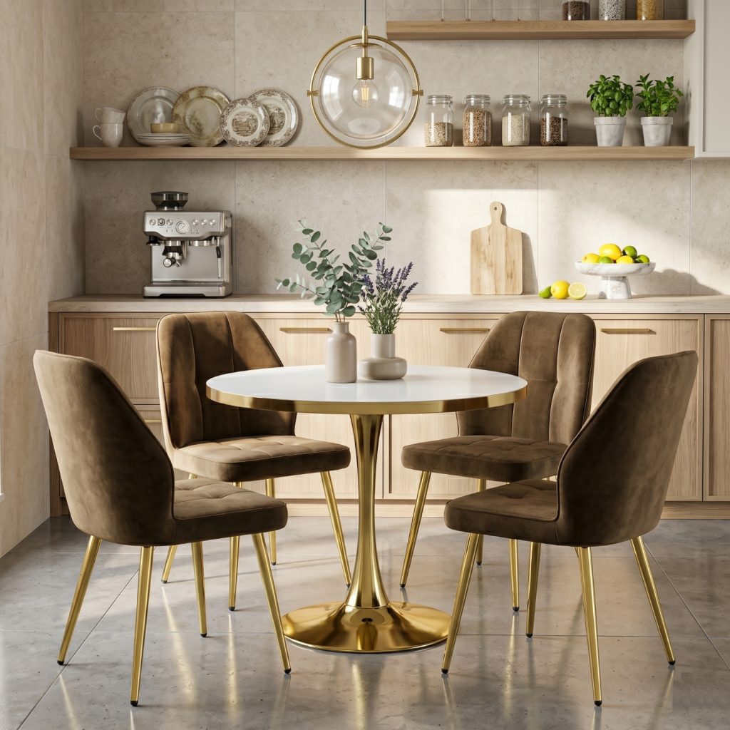 Set Masa Lyma Gold 80 cm cu 4 Scaune Elira Maro