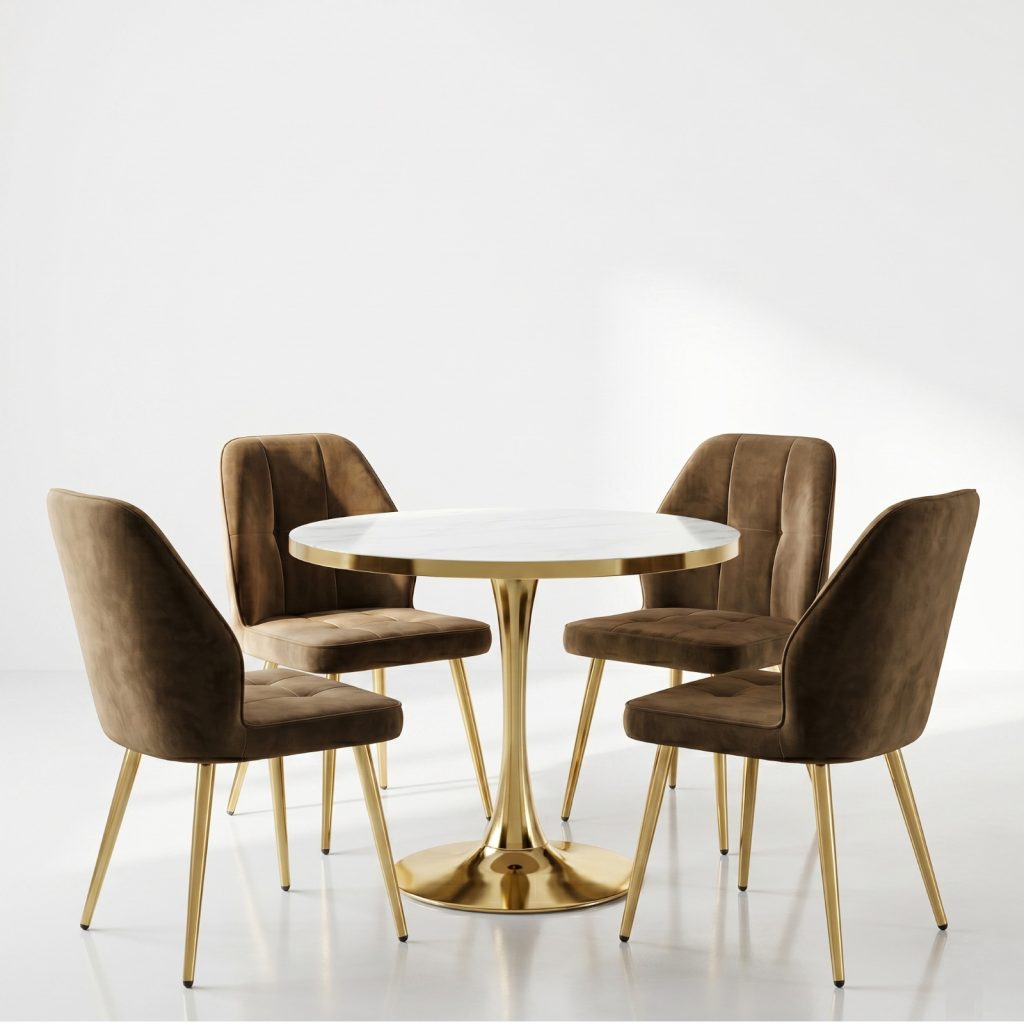 Set Masa Lyma Gold 80 cm cu 4 Scaune Elira Maro1