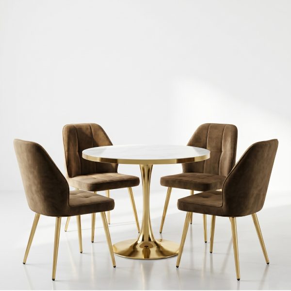 Set Masa Lyma Gold 80 cm cu 4 Scaune Elira Maro1