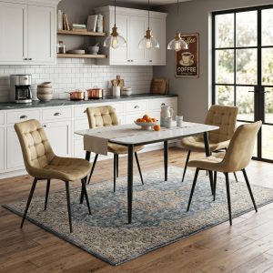 Set Masa fixa Atlas Alba Figure cu 4 Scaune Onix Bej