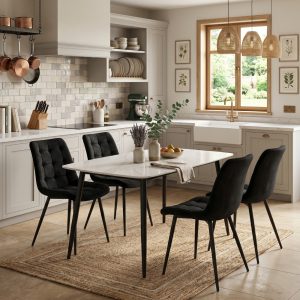 Set Masa fixa Atlas Alba Figure cu 4 Scaune Onix Negru