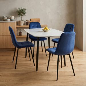 Set Masa fixa Atlas Marble Alb cu 4 Scaune Gya Albastru