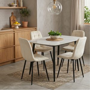 Set Masa fixa Atlas Marble Alb cu 4 Scaune Gya Crem