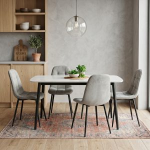 Set Masa fixa Atlas Marble Alb cu 4 Scaune Gya Gri