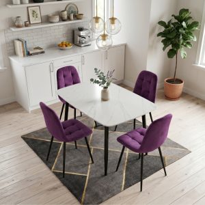 Set Masa fixa Atlas Marble Alb cu 4 Scaune Gya Mov