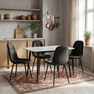 Set Masa fixa Atlas Marble Alb cu 4 Scaune Gya Negru