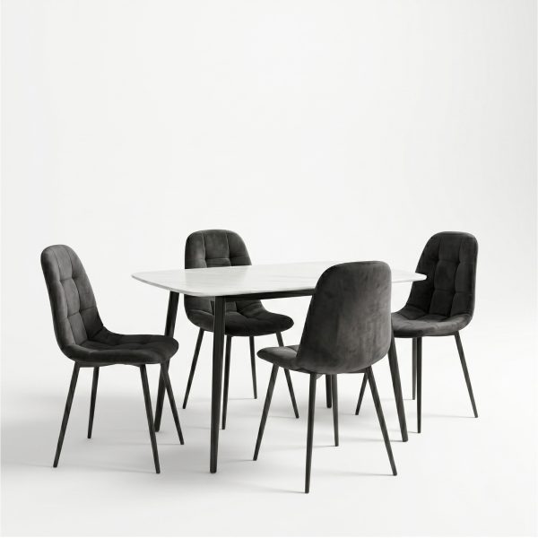Set Masa fixa Atlas Marble Alb cu 4 Scaune Gya Negru1