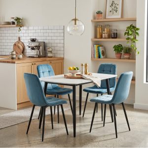 Set Masa fixa Atlas Marble Alb cu 4 Scaune Gya Turcoaz