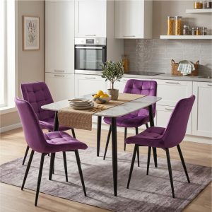 Set Masa fixa Atlas Marble Alba cu 4 Onix Mov