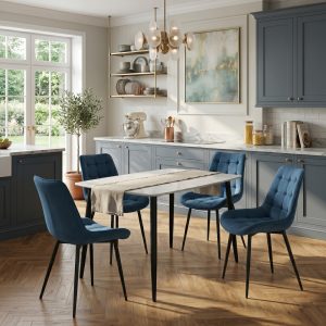 Set Masa fixa Atlas Marble Alba cu 4 Onix Turcoaz
