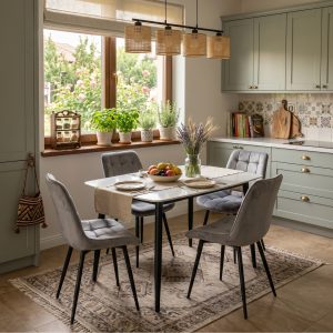 Set Masa fixa Atlas Marble Alba cu 4 Scaune Onix Gri