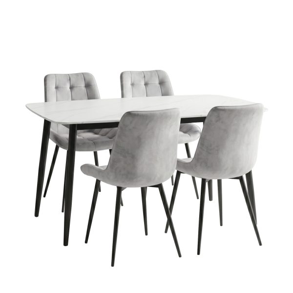 Set Masa fixa Atlas Marble Alba cu 4 Scaune Onix Gri Deschis1