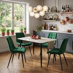 Set Masa fixa Atlas Marble Alba cu 4 Scaune Onix Verde
