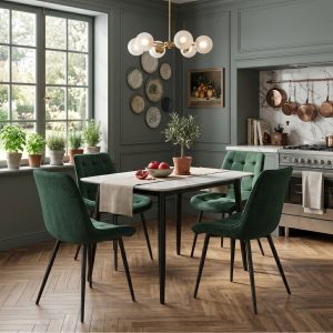 Set Masa fixa Atlas Marble Alba cu 4 Scaune Onix Verde inchis