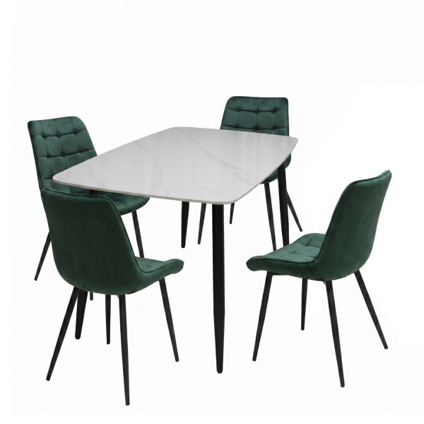 Set Masa fixa Atlas Marble Alba cu 4 Scaune Onix Verde inchis1