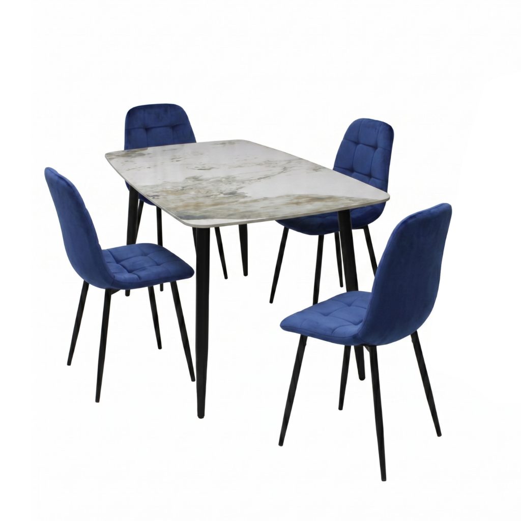 Set Masa fixa Atlas Marble Figure cu 4 Scaune Gya Albastru1