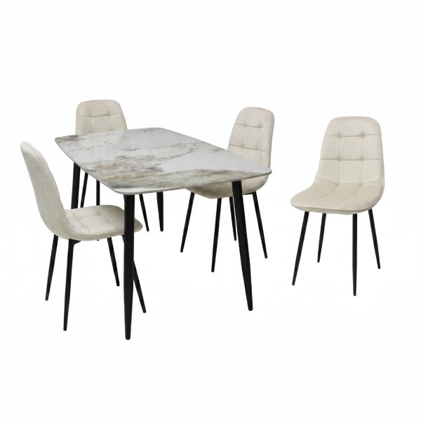 Set Masa fixa Atlas Marble Figure cu 4 Scaune Gya Crem1