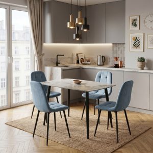 Set Masa fixa Atlas Marble Figure cu 4 Scaune Gya Turcoaz