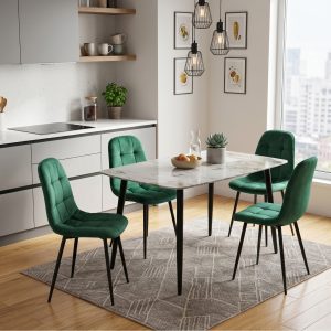 Set Masa fixa Atlas Marble Figure cu 4 Scaune Gya Verde