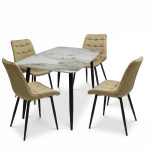 Set Masa fixa Atlas Marble Figure cu 4 Scaune Onix Bej1