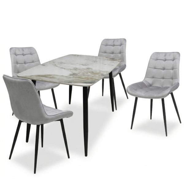 Set Masa fixa Atlas Marble Figure cu 4 Scaune Onix Gri Deschis1