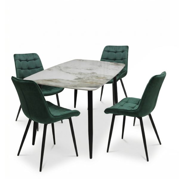 Set Masa fixa Atlas Marble Figure cu 4 Scaune Onix Verde inchis1
