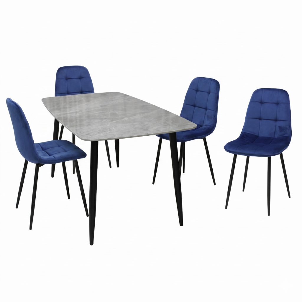 Set Masa fixa Atlas Marble Gri cu 4 Scaune Gya Albastru1