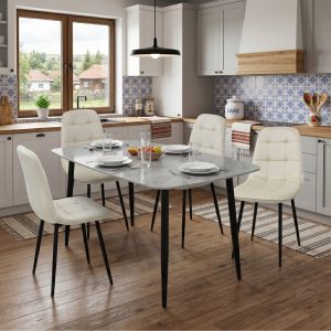 Set Masa fixa Atlas Marble Gri cu 4 Scaune Gya Crem
