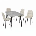 Set Masa fixa Atlas Marble Gri cu 4 Scaune Gya Crem1