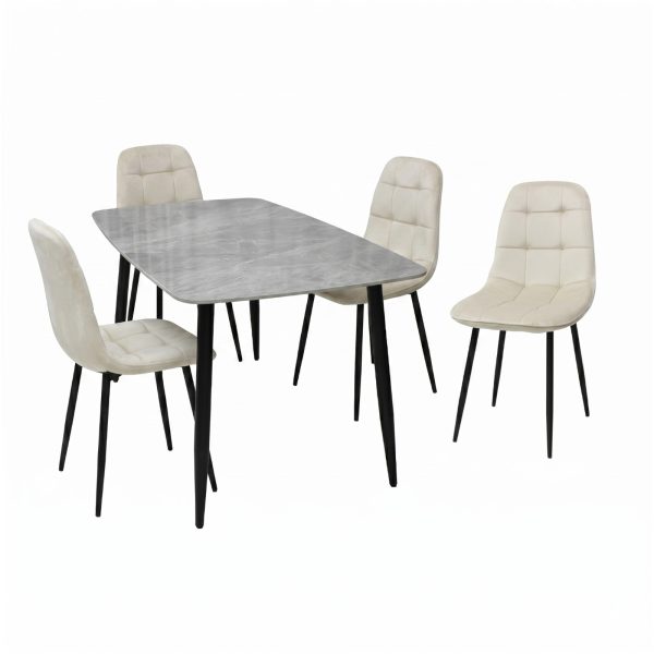 Set Masa fixa Atlas Marble Gri cu 4 Scaune Gya Crem1