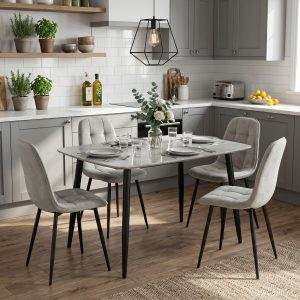 Set Masa fixa Atlas Marble Gri cu 4 Scaune Gya Gri