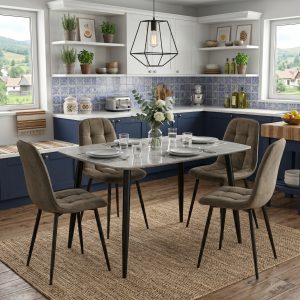 Set Masa fixa Atlas Marble Gri cu 4 Scaune Gya Maro