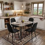 Set Masa fixa Atlas Marble Gri cu 4 Scaune Gya Negru