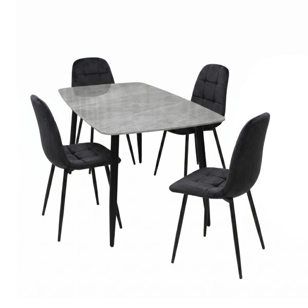 Set Masa fixa Atlas Marble Gri cu 4 Scaune Gya Negru1